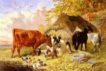Animal Painting - Caballos Vacas Patos y una cabra junto a una granja Caballo John Frederick Herring Jr